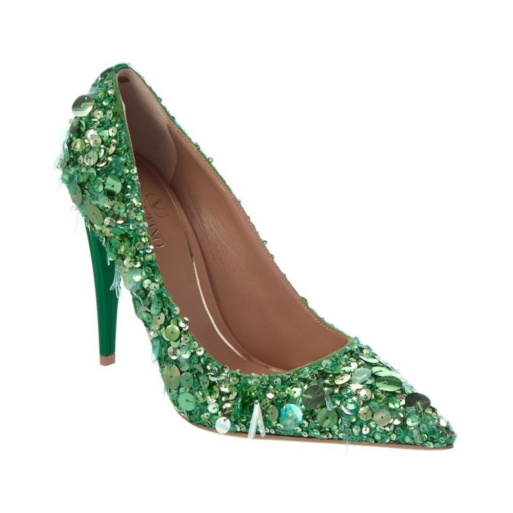 Valentino 110 Satin & Patent Pump, Green